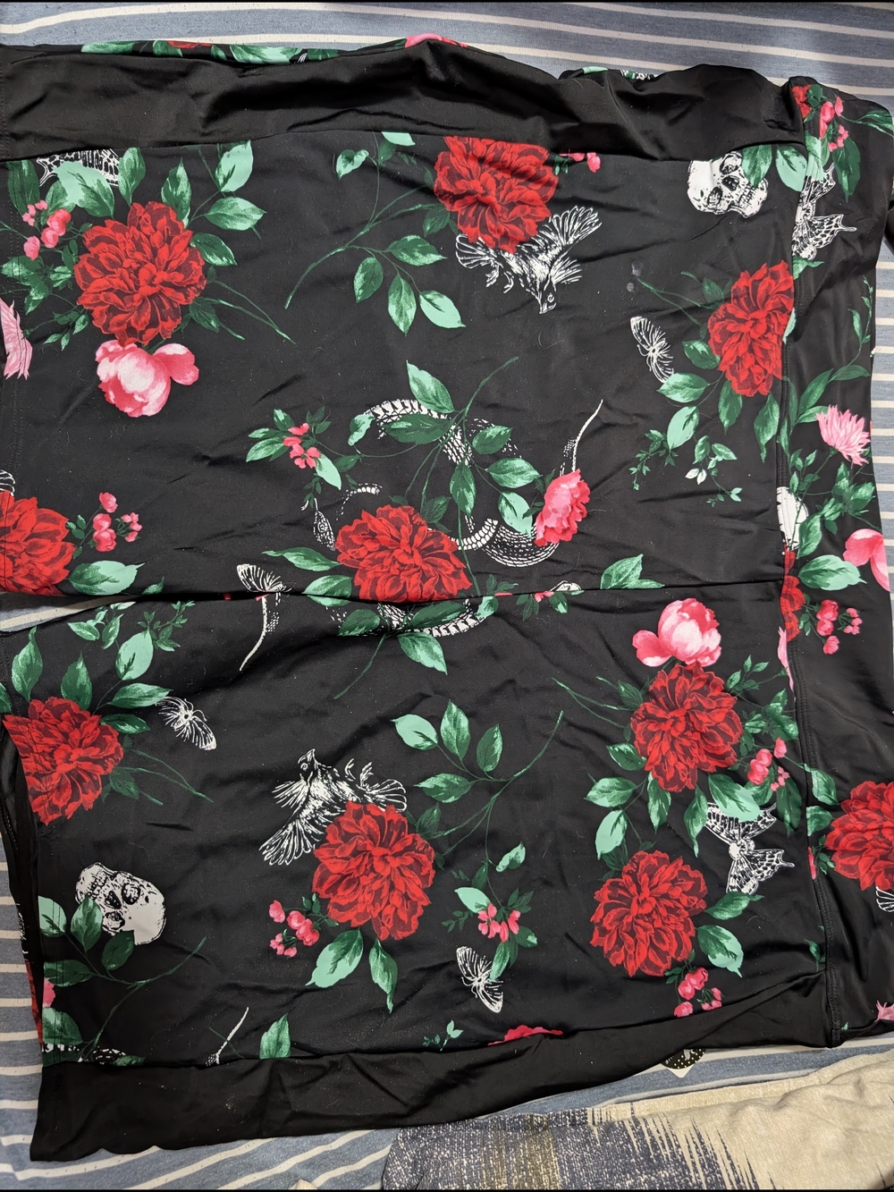Black Floral Swim Shorts with Red Roses